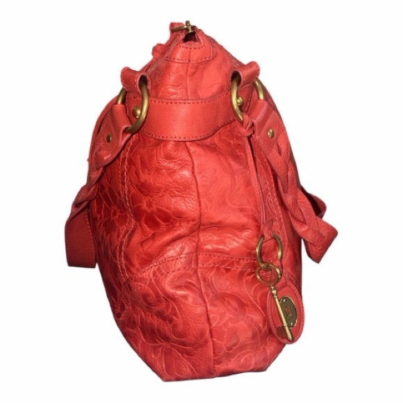 Fossil Red Vintage Long Live Vintage Leather Hobo Bag W/Gold accents and Tassels - Picture 7 of 11